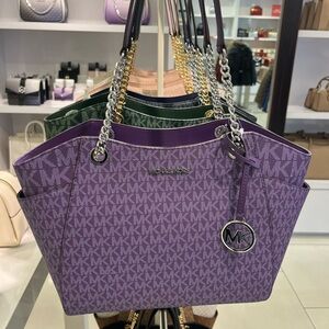 Michael Kors Dark Purple Shoulder Chain Tote